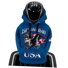 250 Anniversary Usa Gear Shift Hoodie Cover Universal Fit For Car Blue