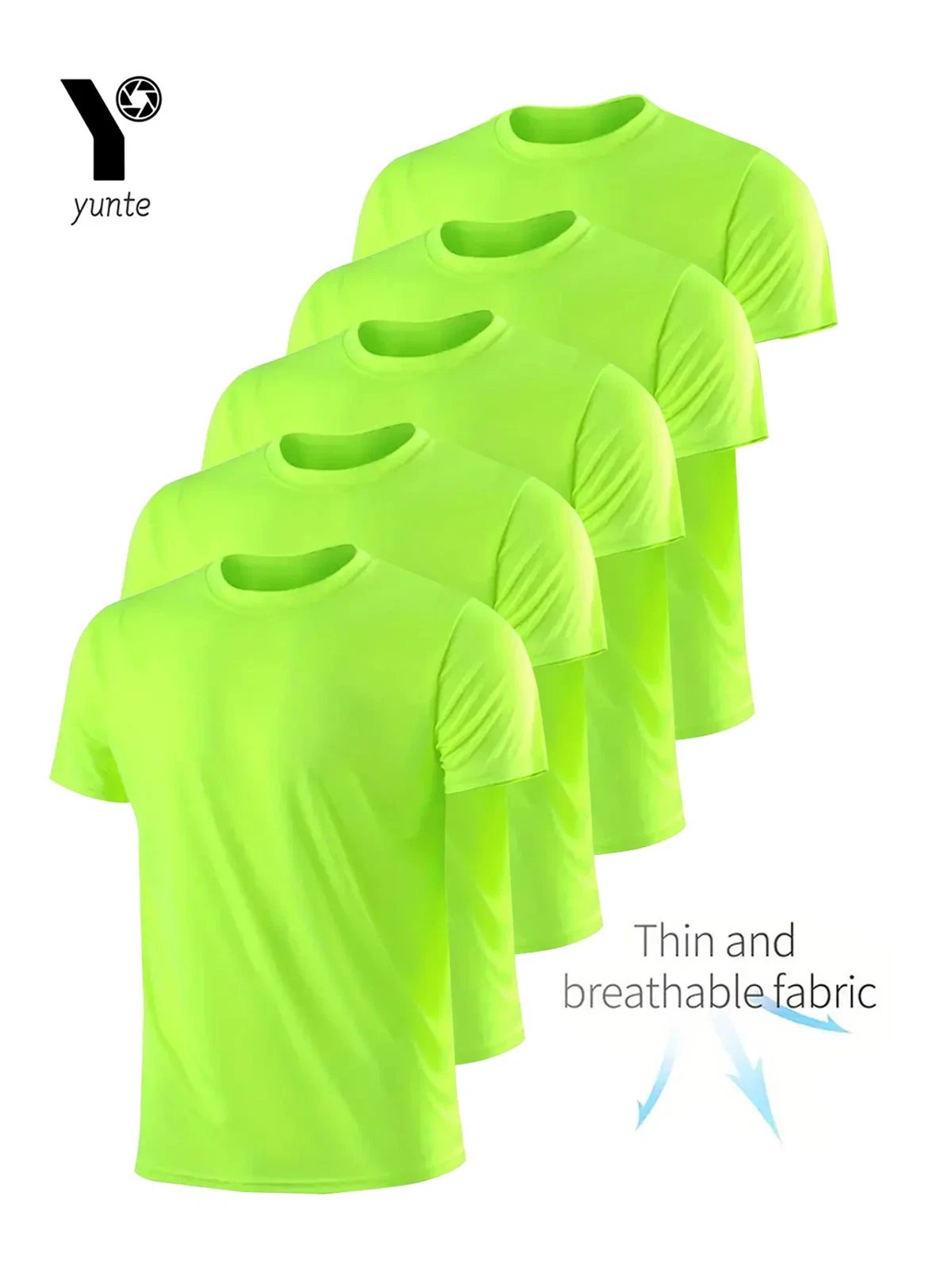 5Pcs Men's Fluorescent Green Quick Dry Gym Running T-Shirt UK
Opens in a new window or tab