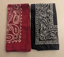 Set Of 2 Vintage Cotton Floral Paisley Design Bandana Handkerchieves. 20.5"x20.5