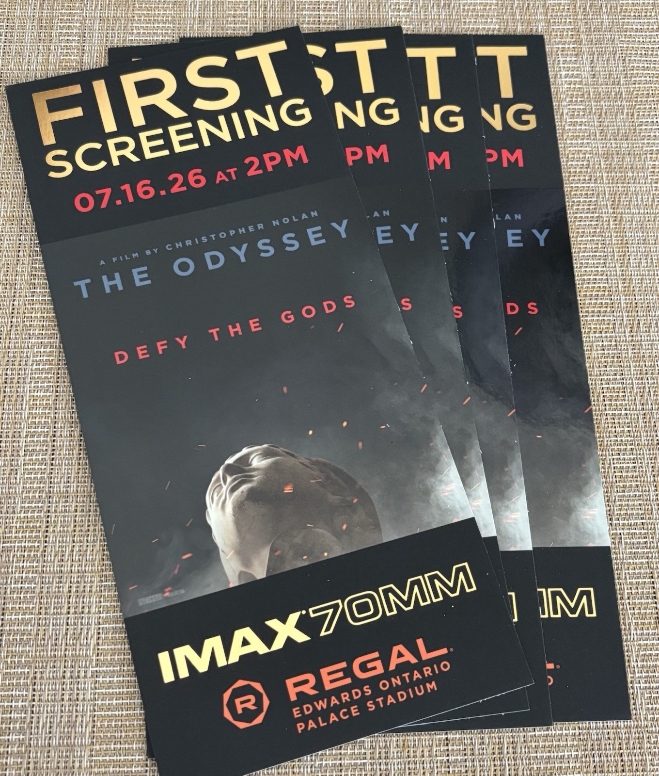 4x The Odyssey (2026) Commemorative Ticket Set Opening Night IMAX 70mm AMC