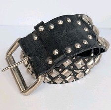 Nanni Italian Wide Leather Belt Black Studded Sz 85/34 Statement