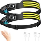 2-Pack Waterproof Motion Sensor Head Lamp for Outdoor Camping Running Fishing