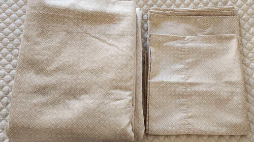 4PC HOTEL COLLECTION PIMA COTTON BEIGE LINK PATTERN SHEET SET CAL KING