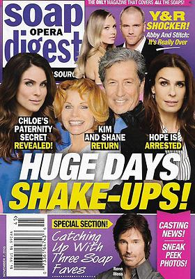 Soap Opera Digest November 7 2016 Days of Our Lives Ronn Moss Melissa Fumero