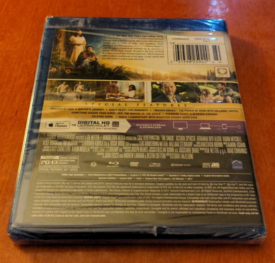 The Shack Blu-ray Sam Worthington Octavia Spencer Tim McGraw Alice Braga