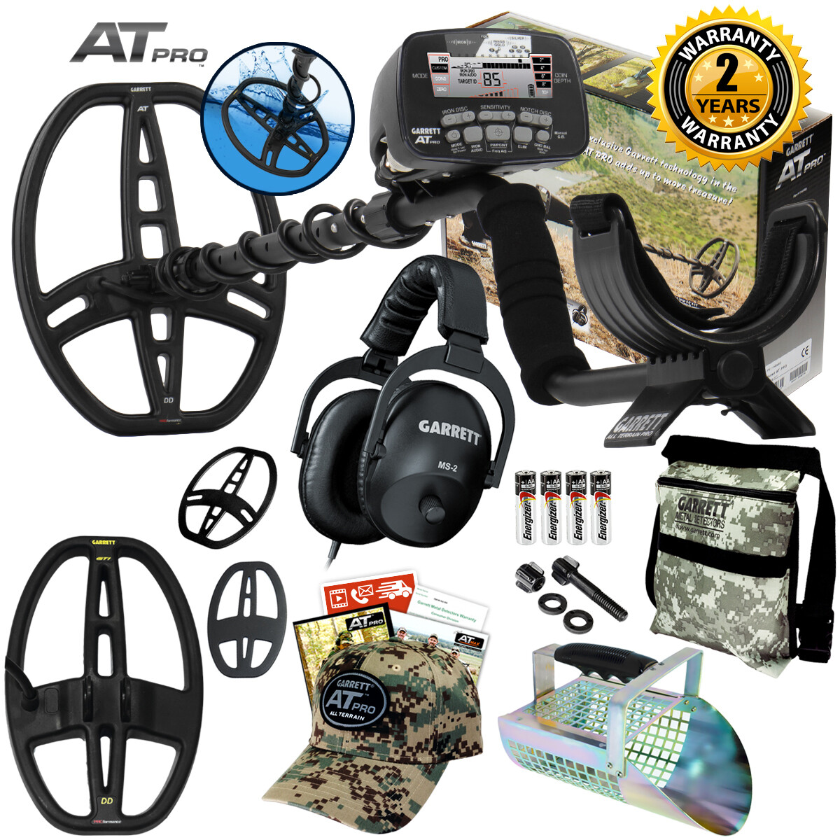 Garrett AT Pro Underwater Detector with Camo Pouch, Hat, Sco