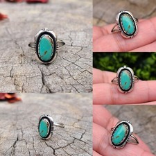 NATIVE AMERICAN Sterling Silver Green Natural Kingman Turquoise Ring Size:9.5