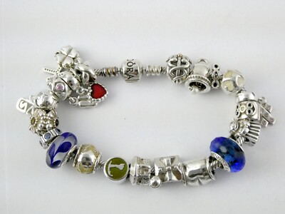 PANDORA Ale Sterling Silver 21 Charm Bracelet Some Gold 6.75