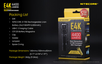 NITECORE E4K EDC Flashlight 4x CREE XP-L2 V6 4000 Lumens w/ EXTRA