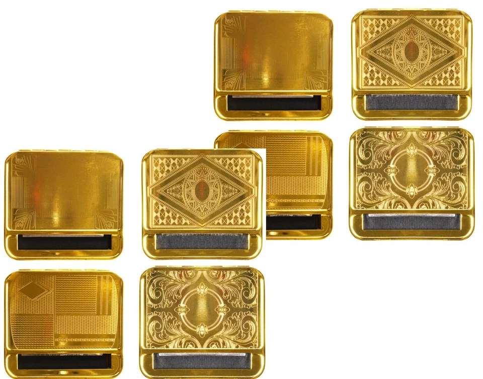 Rollbox Tabakdose GOLD FARBEN METALL Zigaretten Drehmaschine Stopfer  - Bild 2 von 3