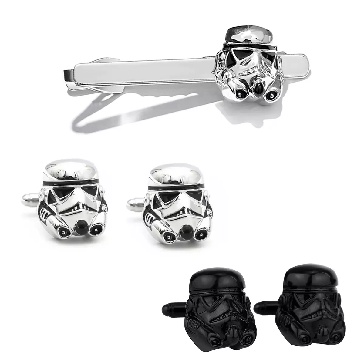 Star Wars Stormtrooper Helmet Cufflinks and Tie Clip Gift Set For Shirt Silver