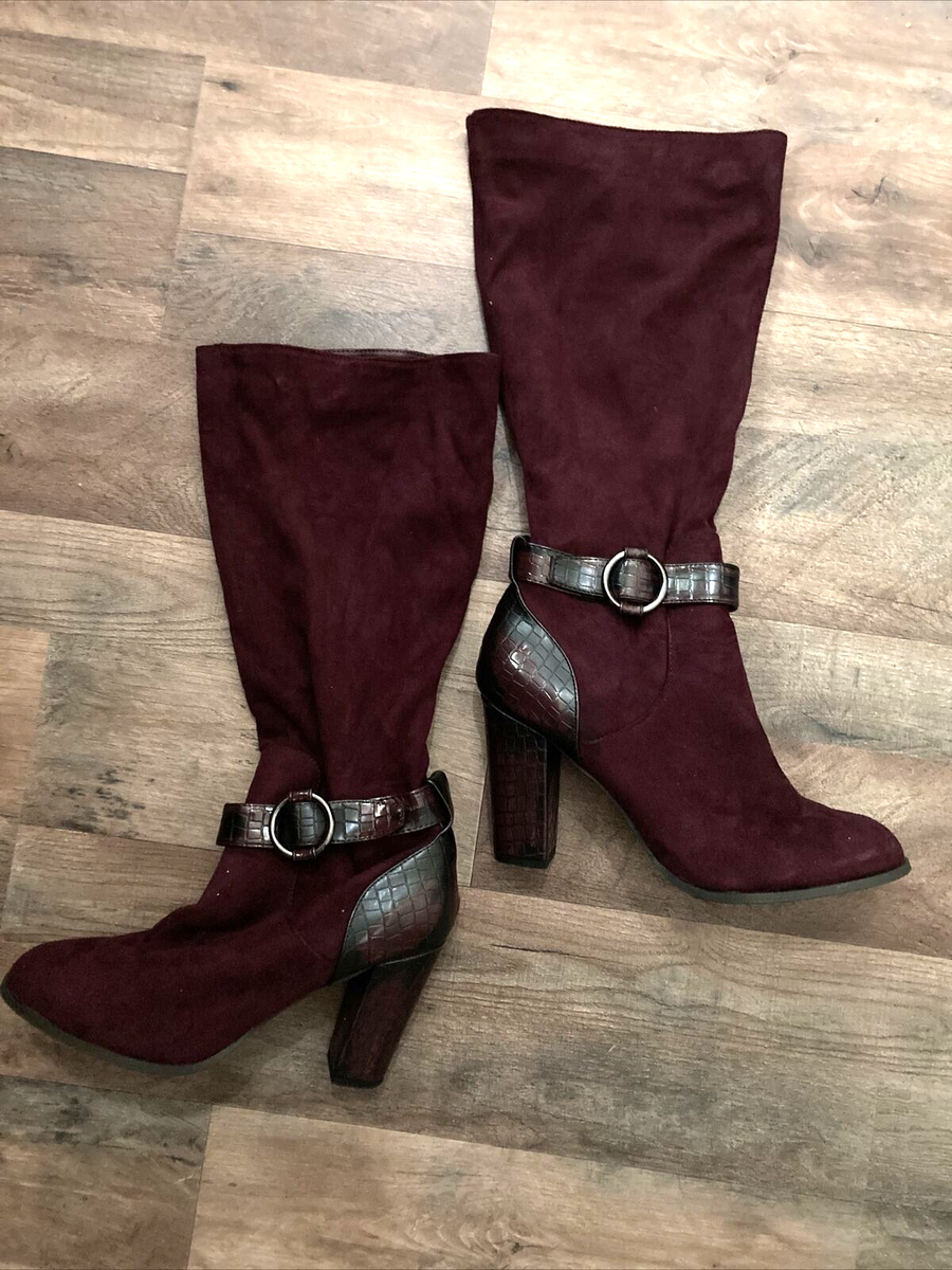 Cato Merlot Burgundy Faux Suede Knee High Boots Size 12