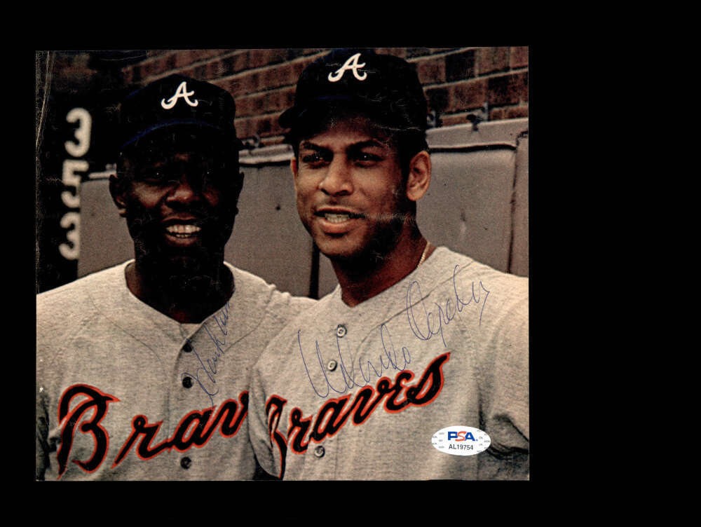 Hank Aaron Orlando Cepeda PSA DNA Signed Vintage 7x9 Photo Autograph Braves