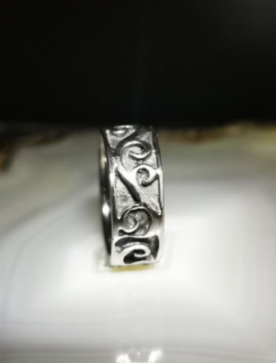 Ring Silber 925 Bandring Jugendstilranken abgedunkelter Grund  17,5mm romantisch