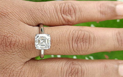 14K Weißgold Beschichtet 3Ct Asscher Simulierter Diamant Solitär Ring