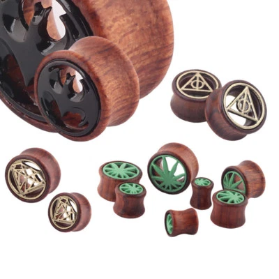 1 Paar Hohl Holz Logo Kennzeichen Double Flare Flesh Tunnel Plug Ohr Expander - Bild 1 von 4