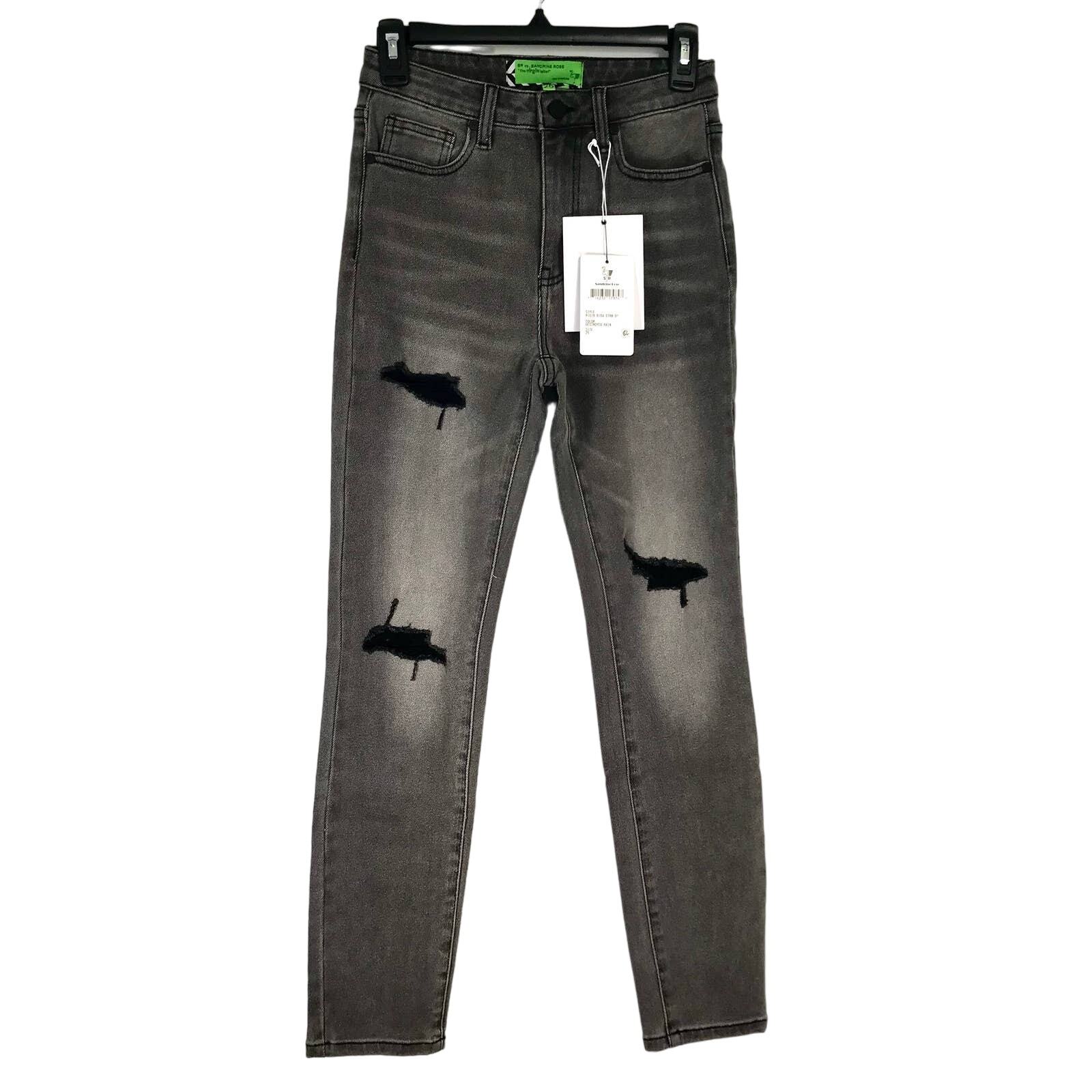 Free People Sandrine Rose Jeans 25 Charcoal Skinny Distressed Punk Grunge Rock