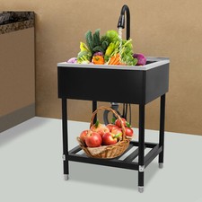 Single Bowl Laundry Sink with Stand Sink with Pull-Out Faucet Stainless Steel