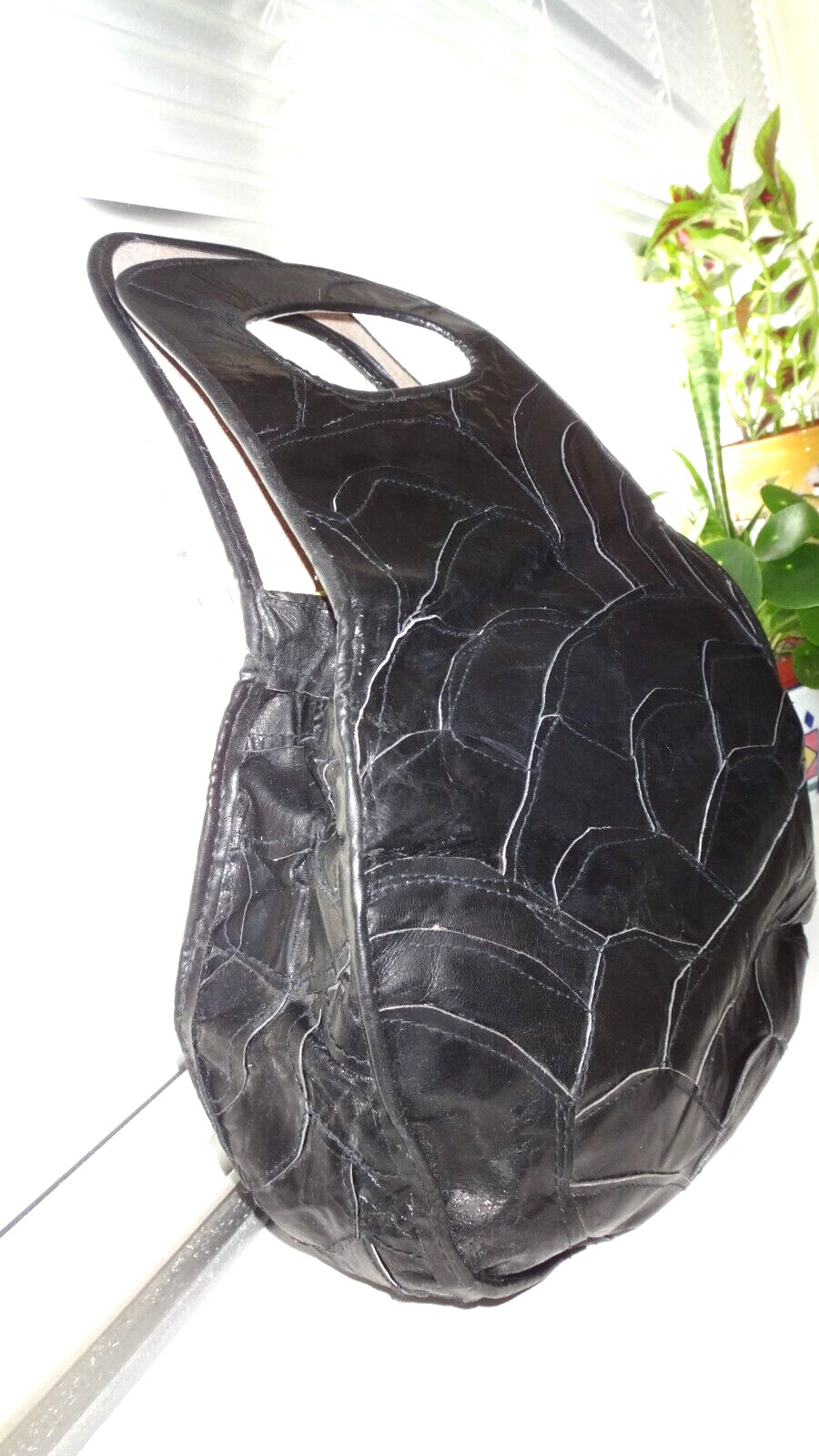 VINTAGE HANDMADE BLACK PATCHWORK BOHO LEATHER TOP… - image 6