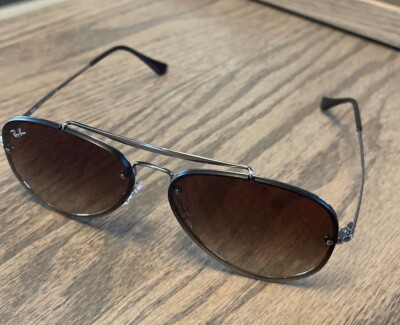 Ray-Ban Blaze Aviator Sunglasses Gunmetal w/ Brown Gradient Dark Brown RB3584N