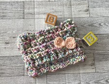 Crochet Newborn Baby Cat Kitten Beanie Hat Variegated Peach Bow m517