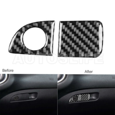 2X Carbon Fiber Inner Glove Box Button Cover Trim For Dodge Challenger 2015-2021