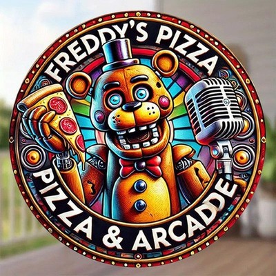 2D Flat - ''Freddy'S Pizza & Arcade'' 8-Inch Round Tin Metal Signs Home Décor 8x8
