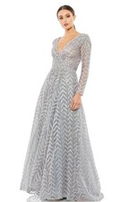 Mac Duggal Platinum Embellished Embroidered Long Sleeve Gown 10 $798