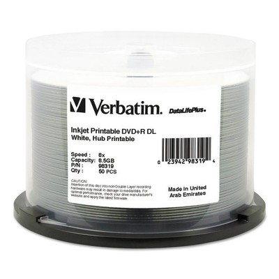Verbatim Dvd+r Dual Layer Rcrdble Disc 8.5gb 8x Prntbl Spindle 50/pk 98319 NEW