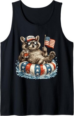 Funny Racoon 4th of July Merica Patriotic Bourbon Lover Tank Top
