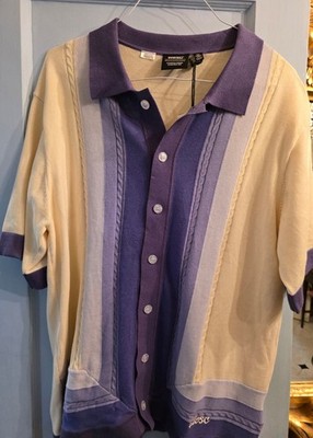 WESC Mens XL Knit Sweater Polo Button Front Purple Cream Colorblock BNWT