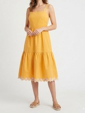 J.Crew Yellow Eyelet A Line Midi Dress Size 2 Cotton Square Neck Tiered