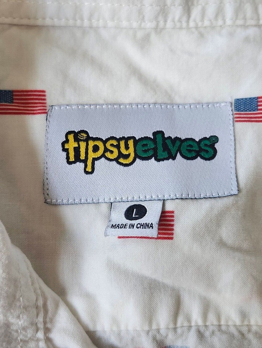 Tipsy Elves USA Grand Ol' Flag White Short Sleeve Button Down Shirt. Sz. L View 3