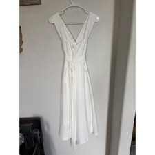 Cider White Multi-Way Wrap Tie Back Midi Dress V-Neck Textured XS NWT