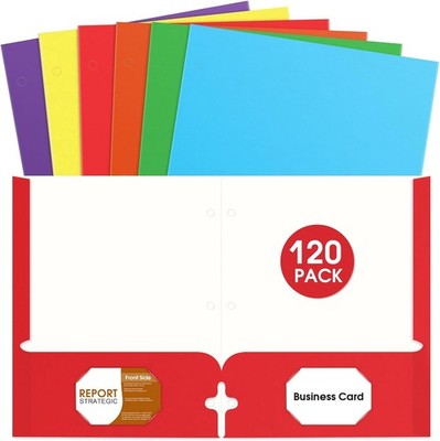 Folders with Pockets, 120 Pack Assorted Colors, 3 Hole Punched with Business