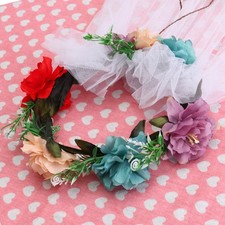 Bridal Veils With Colorful Flower Garland Wedding Hair Band For Women