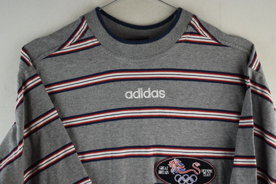 ADIDAS Vintage Olympics Great Britian T-Shirt size 36/38 Mens Striped Sports - Image 2 of 4