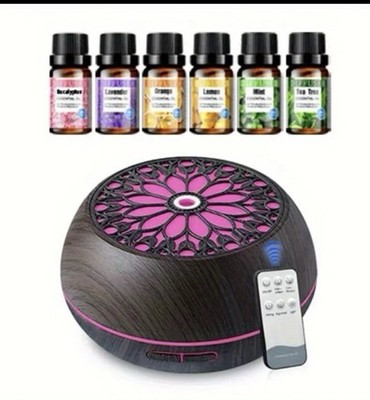   Aroma Essential Oil Diffuser w/ Remote, Color Changing LED Night Light + Oils