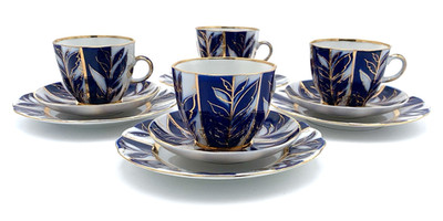12 Piece VTG Lomonosov Imperial Porcelain  Winter Evening  Tea Set: Marked USSR