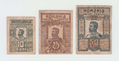 RUMÄNIEN - SATZ 10 BANI 1917 + 25 BANI 1917 + 50 BANI 1917 , KÖNIG FERDINAND ...