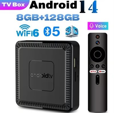 Android TV Box Android 14 8GB RAM 128GB ROM WiFi 6 Bluetooth 5 4K Smart TV