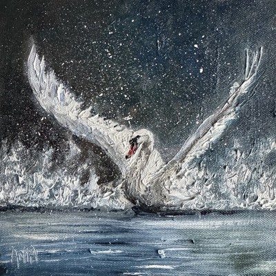 You Were Born to Shine   Original Swan Oil Painting on Canvas (20x20 cm) 