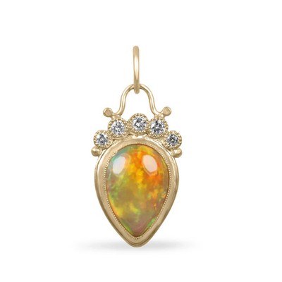 4.13tcw Crystal Opal & Diamond Tiara Pendant Royal Design Fine Jewelry 24K