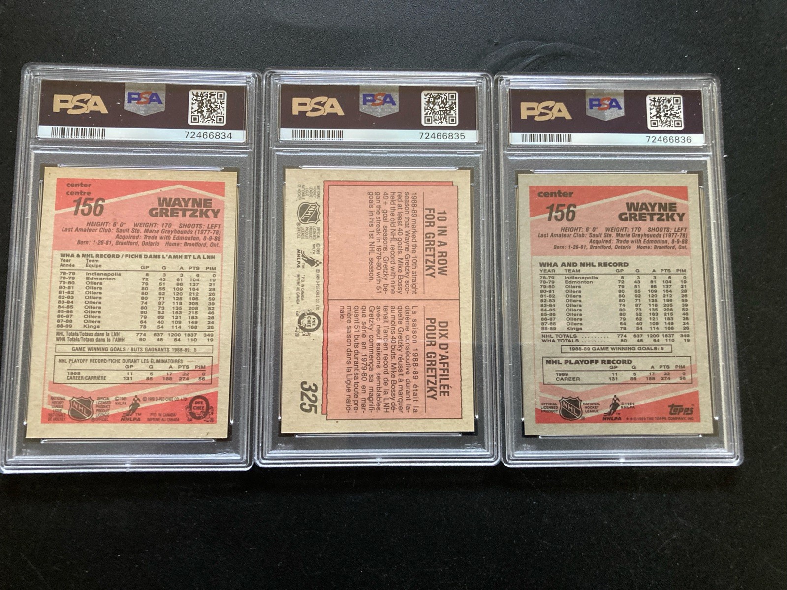 3-1989 O-PEE-CHE 2-#156/1-#325 LA KINGS GRETZKY HOF 3-PSA 9 ALL IN SEQUENCE NICE view 4
