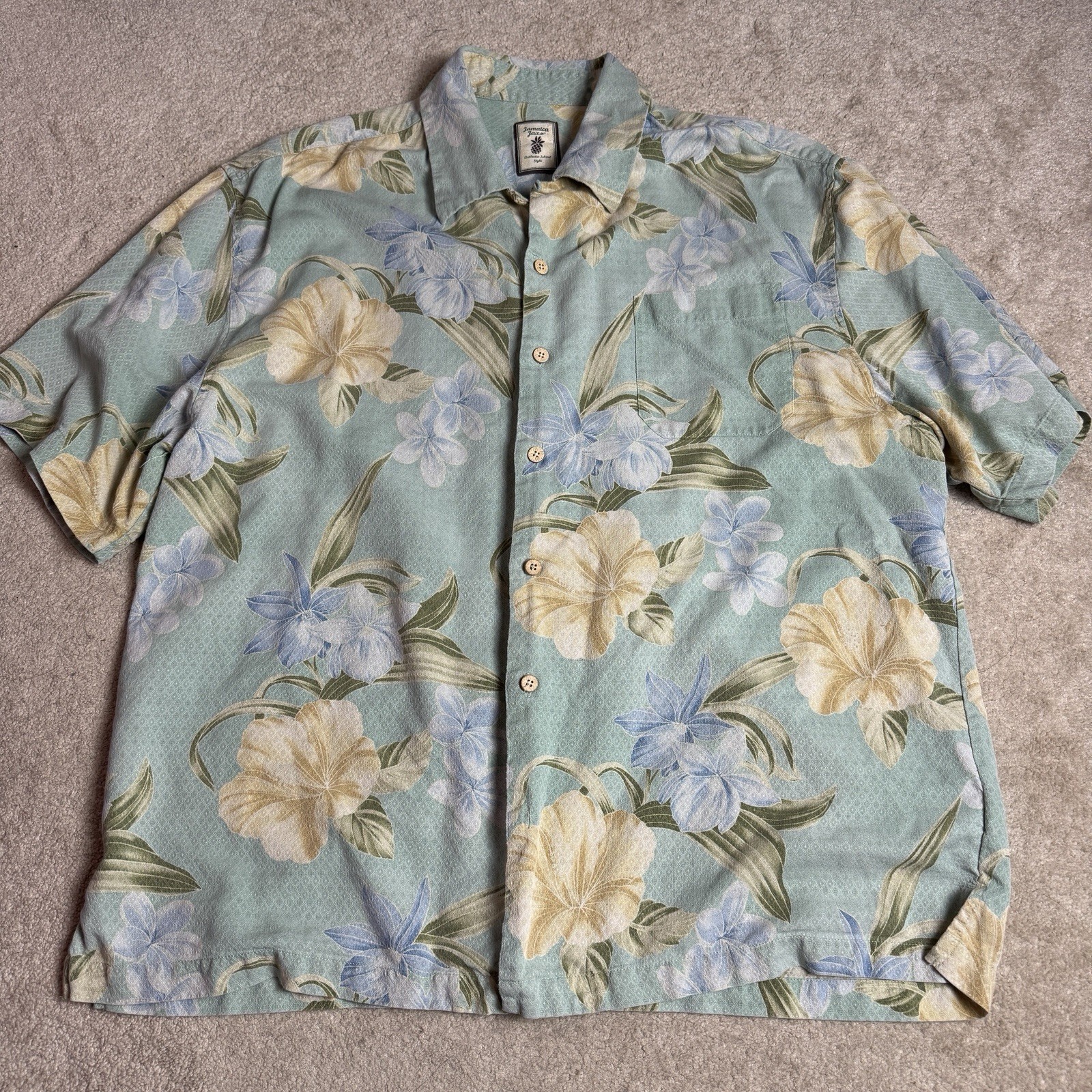Jamaica Jaxx Mens Button Up Hawaiian Shirt Floral 100% Silk XL Pink