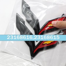 For Corvette C7 2014-2019 Gloss Black Front Rear Set Cross Flags Emblem Sport