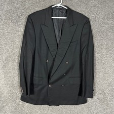 Ermenegildo Zegna Black Double Breasted Wool Blazer Overcoat Italy Peak Lapel