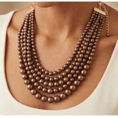 Lia Sophia Cafe Au Lait Matte Gold Tone Faux Pearl 5 Strand Statement Necklace