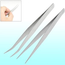 2 Pcs Silver Tone Slanted Straight Tip Metal Eyebrow Tweezers Clip for Lady