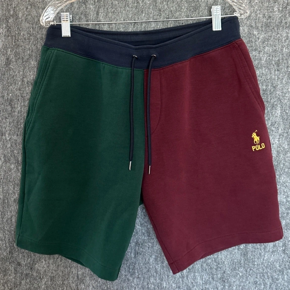 Polo Ralph Lauren Mens Colorblock Fleece Shorts Burgundy Green Yellow Size M